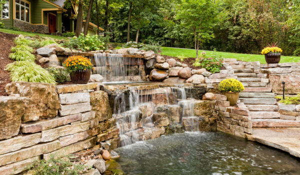 Custom Built Stone Waterfall in Yard - Outdoor Rock Water Feature - DeezRocks - Cle Elum, Washington and Clark Fork, Idaho
