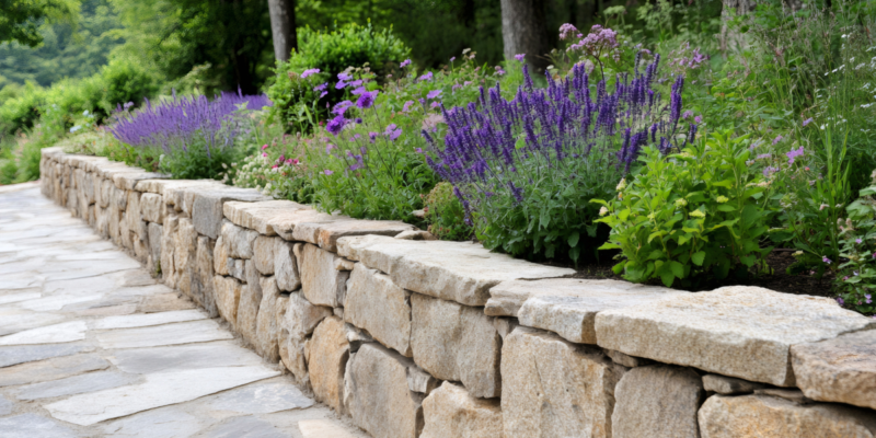 Flagstone Garden Wall Border - Natural Custom Stone Garden Wall Bed - Rock yards in Clark Fork, ID and Cle Elum, WA