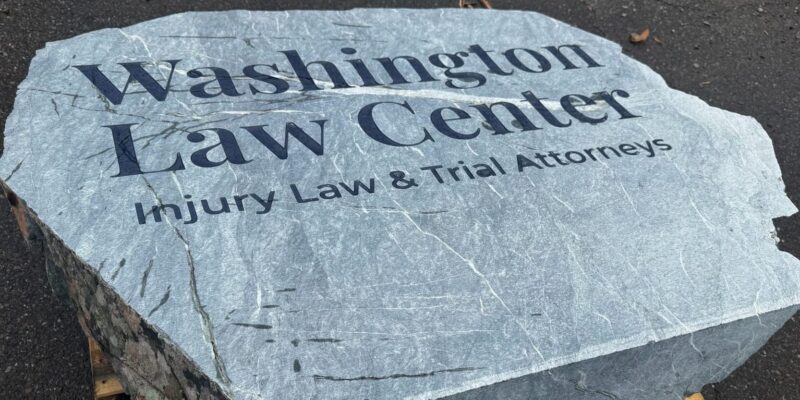 Custom Engraved Stone Business Sign for Washington Law Center - DeezRocks - Cle Elum, WA and Clark Fork, ID